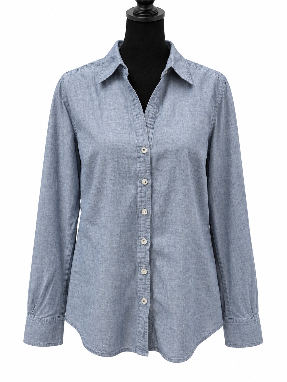 LOFT Chambray Blue Button Down Shirt Women’s Large Roll Tab Sleeve